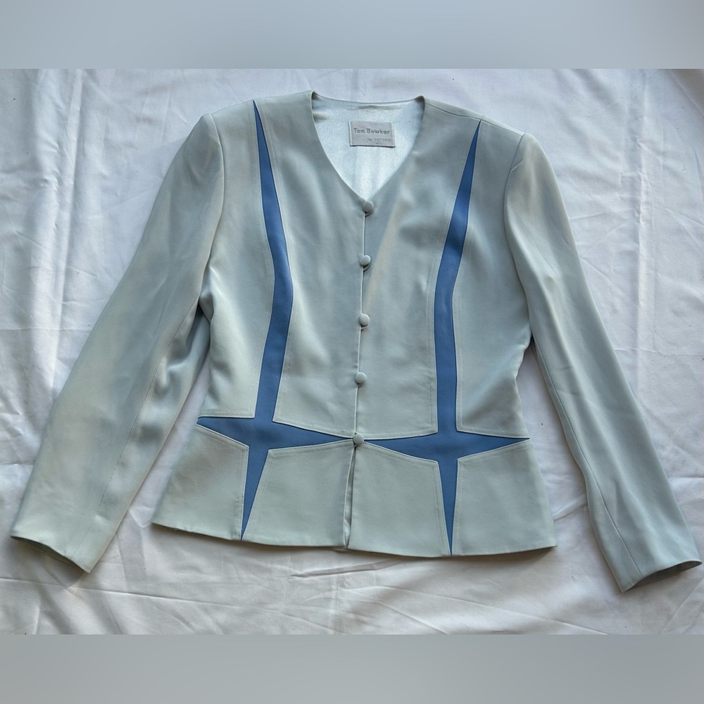 Gray Jacket with Blue Inset Accents
